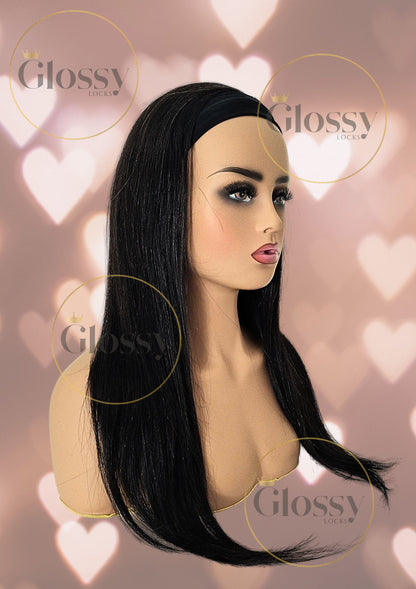 GlossyLocks Vibe Headband one piece hair extension, 3/4 head , 100% human hair