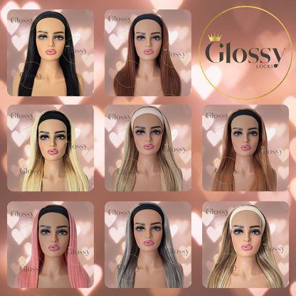 GlossyLocks Vibe Headband one piece hair extension, 3/4 head , 100% human hair