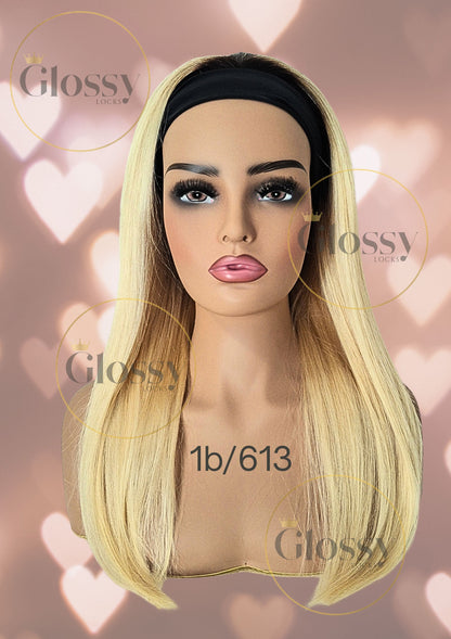 GlossyLocks Vibe Headband one piece hair extension, 3/4 head , 100% human hair